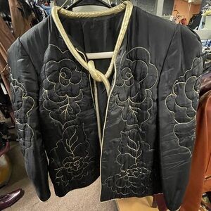 Elegant Vintage Black and Gold Embroidered Women's Jacket